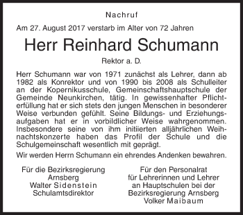 Traueranzeige von Reinhard Schumann von Siegener Zeitung