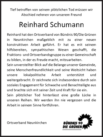 Traueranzeige von Reinhard Schumann von Siegener Zeitung