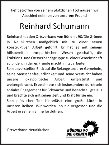 Traueranzeige von Reinhard Schumann von Siegener Zeitung