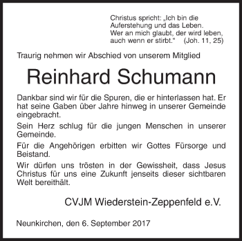 Traueranzeige von Reinhard Schumann von Siegener Zeitung