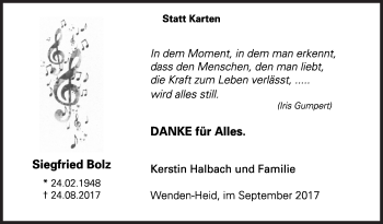 Traueranzeige von Siegfried Bolz von Siegener Zeitung