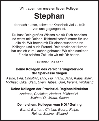 Traueranzeige von Stephan  von Siegener Zeitung