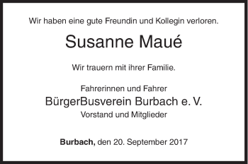 Traueranzeige von Susanne Maue von Siegener Zeitung