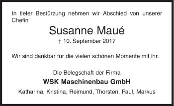 Traueranzeige von Susanne Maue von Siegener Zeitung