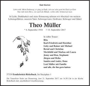 Traueranzeige von Theo Müller von Siegener Zeitung
