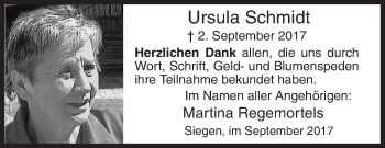 Traueranzeige von Ursula Schmidt von Siegener Zeitung