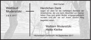 Traueranzeige von Waltraud Modersitzki von Siegener Zeitung
