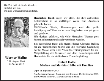 Traueranzeige von Werner Halbe von Siegener Zeitung