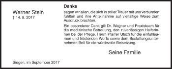 Traueranzeige von Werner Stein von Siegener Zeitung