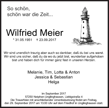 Traueranzeige von Wilfried Meier von Siegener Zeitung