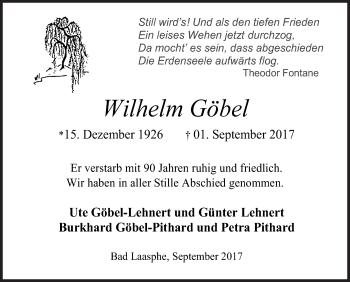 Traueranzeige von Wilhelm Göbel von Siegener Zeitung