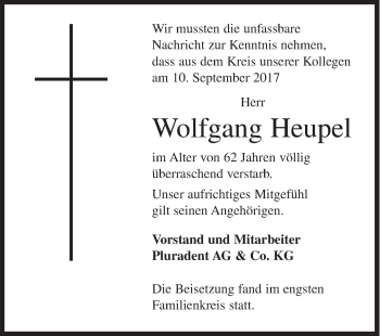 Traueranzeige von Wolfgang Heupel von Siegener Zeitung