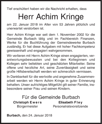 Traueranzeige von Achim Kringe von Siegener Zeitung