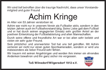 Traueranzeige von Achim Kringe von Siegener Zeitung