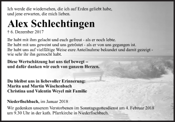 Traueranzeige von Alex Schlechtingen von Siegener Zeitung
