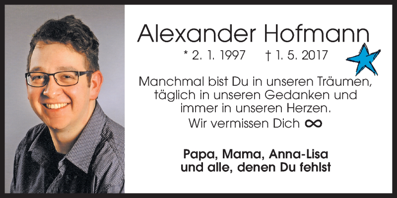  Traueranzeige für Alexander Hofmann vom 02.01.2018 aus Siegener Zeitung