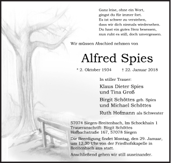 Traueranzeige von Alfred Spies von Siegener Zeitung
