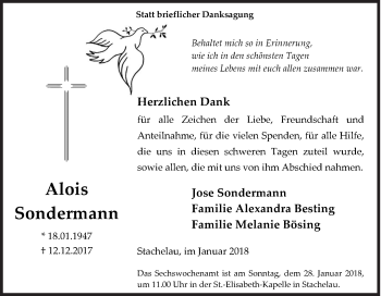 Traueranzeige von Alois Sondermann von Siegener Zeitung