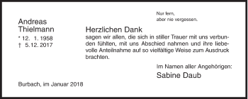 Traueranzeige von Andreas Thielmann von Siegener Zeitung