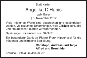 Traueranzeige von Angelika D´Hanis von Siegener Zeitung