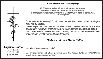 Traueranzeige von Angelika Halbe von Siegener Zeitung