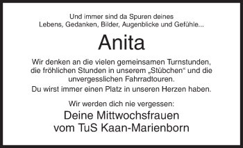 Traueranzeige von Anita  von Siegener Zeitung