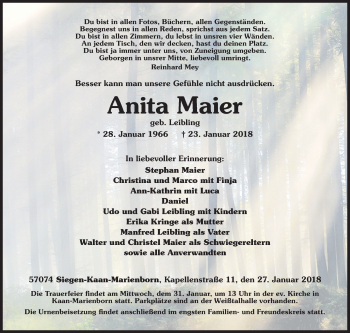 Traueranzeige von Anita Maier von Siegener Zeitung