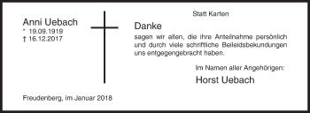 Traueranzeige von Anni Uebach von Siegener Zeitung