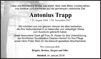 Traueranzeige von Antonius Trapp von Siegener Zeitung