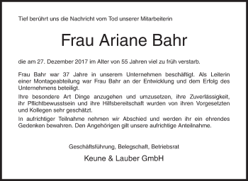 Traueranzeige von Ariane Bahr von Siegener Zeitung