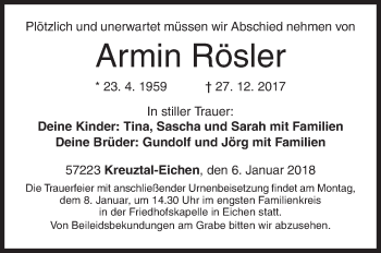 Traueranzeige von Armin Rösler von Siegener Zeitung