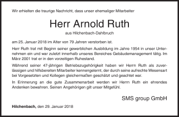 Traueranzeige von Arnold Ruth von Siegener Zeitung