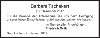 Traueranzeige von Barbara Tschakert von Siegener Zeitung