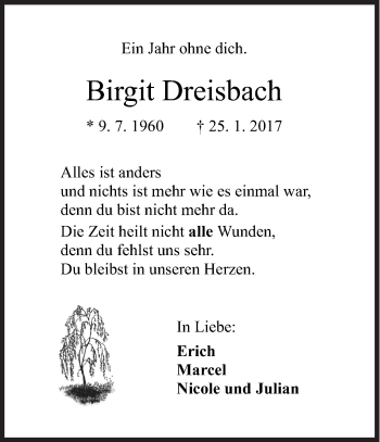 Traueranzeige von Birgit Dreisbach von Siegener Zeitung