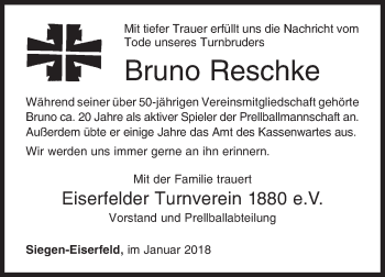 Traueranzeige von Bruno Reschke von Siegener Zeitung
