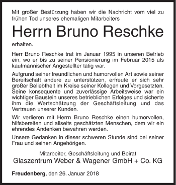 Traueranzeige von Bruno Reschke von Siegener Zeitung