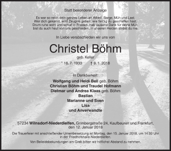Traueranzeige von Christel Böhm von Siegener Zeitung