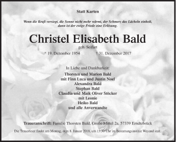 Traueranzeige von Christel Elisabeth Bald von Siegener Zeitung