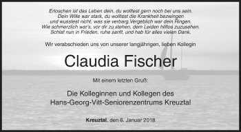 Traueranzeige von Claudia Fischer von Siegener Zeitung