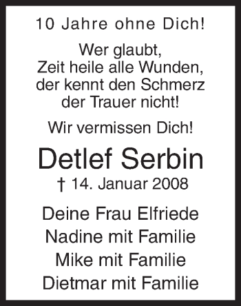 Traueranzeige von Detlef Serbin von Siegener Zeitung