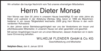 Traueranzeige von Dieter Monse von Siegener Zeitung