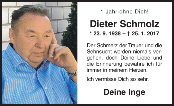 Traueranzeige von Dieter Schmolz von Siegener Zeitung