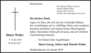 Traueranzeige von Dieter Weller von Siegener Zeitung