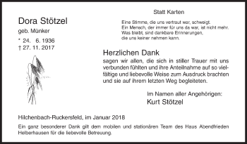 Traueranzeige von Dora Stötzel von Siegener Zeitung