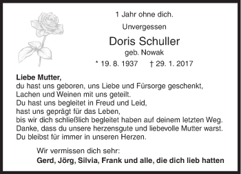 Traueranzeige von Doris Schuller von Siegener Zeitung