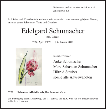 Traueranzeige von Edelgard Schumacher von Siegener Zeitung