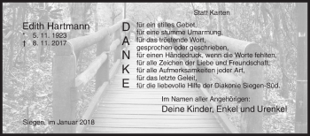 Traueranzeige von Edith Hartmann von Siegener Zeitung