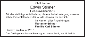 Traueranzeige von Edwin Stinner von Siegener Zeitung
