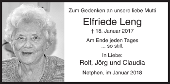 Traueranzeige von Elfriede Leng von Siegener Zeitung