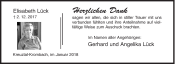 Traueranzeige von Elisabeth Lück von Siegener Zeitung